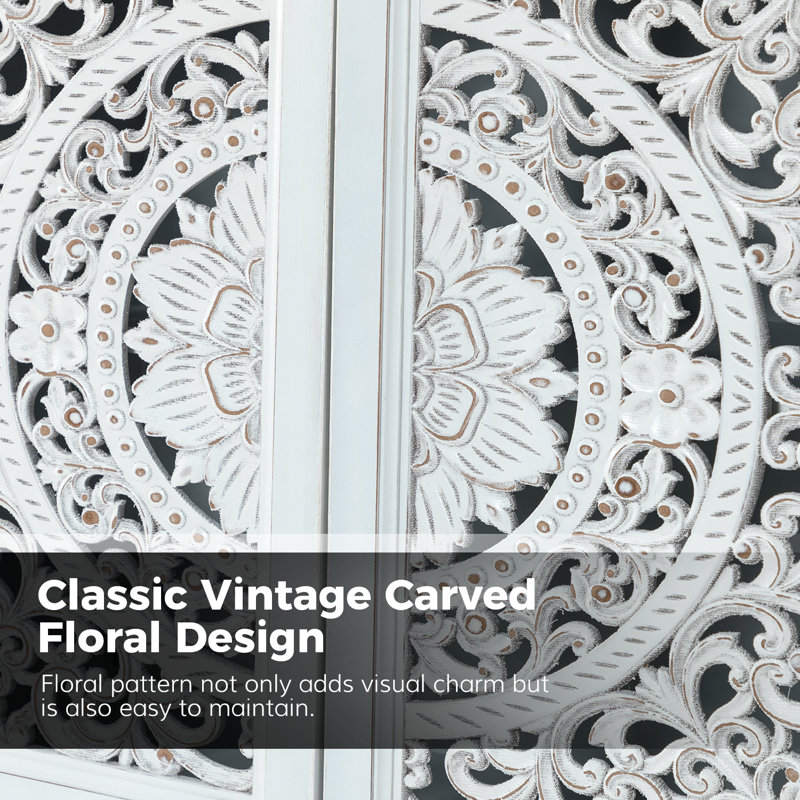 Breesford 32" Tall 2-Door Openwork Carving Accent Cabinet with Solid Wood Legs Set of 2, White