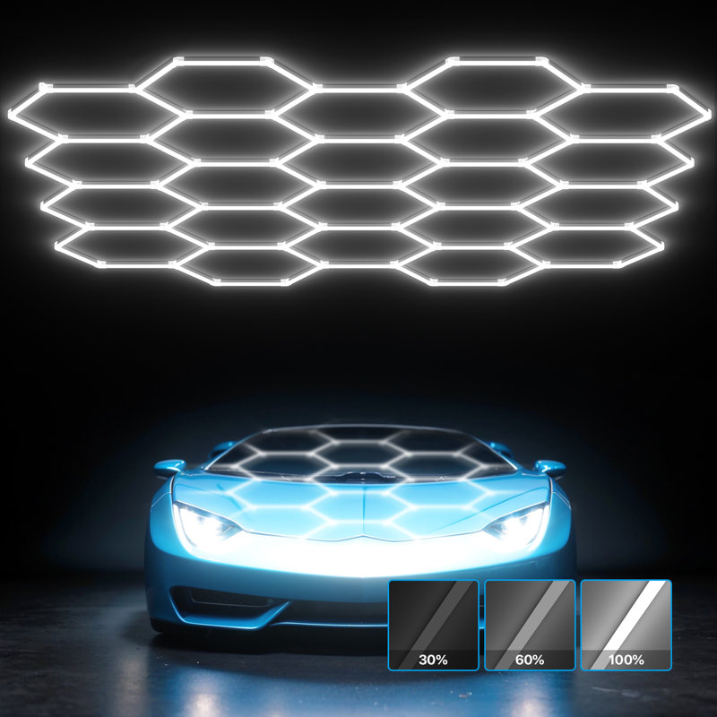 Plafonnier hexagonal moderne à DEL à intensité variable, conception en nid d'abeille pour garage, studio, salle de sport ou salle de jeux