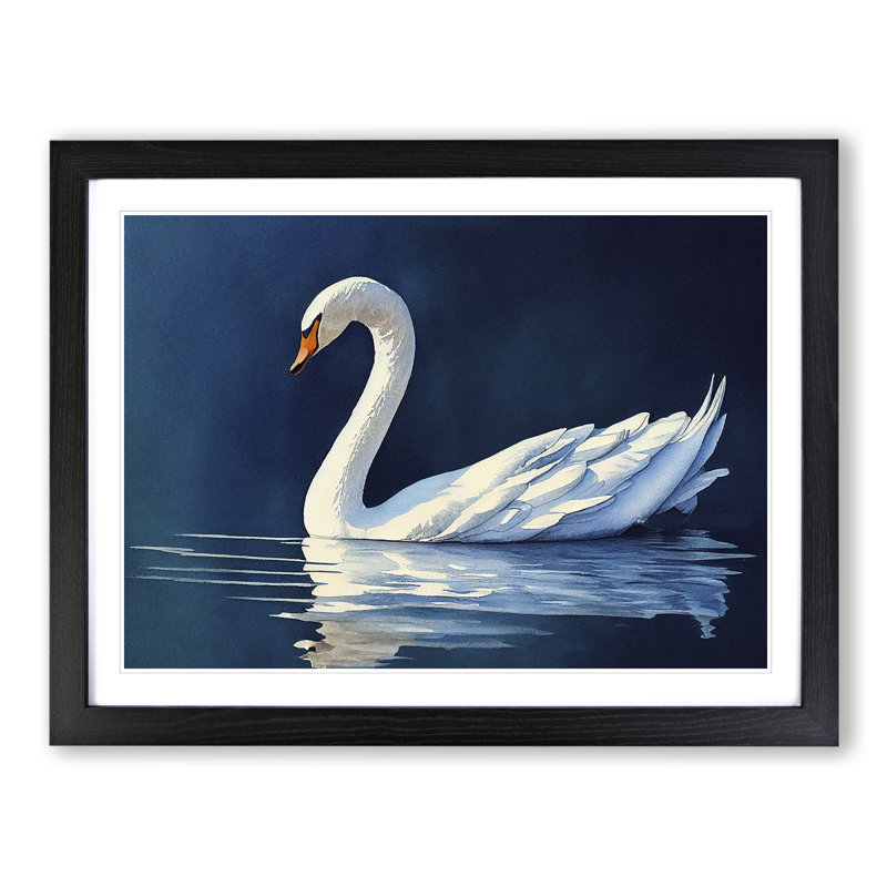 Swan Watercolour Vol.1 - Single Picture Frame Print, 34cm H x 46cm W x 2cm D, Black Framed