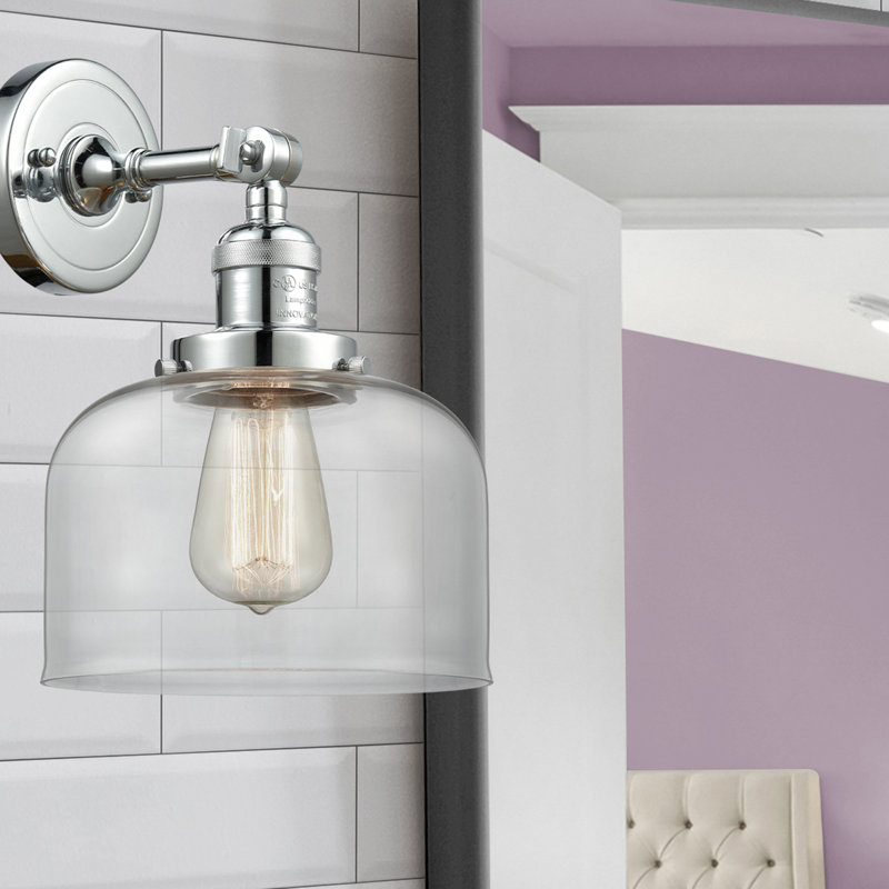 Applique murale 1 lumière 8 po Bell, Ampoule à DEL rétro de 6 watts, Chrome poli, Clair
