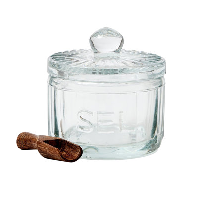French Bistro Glass Salt Cellar with Wooden Scoop