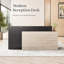 Bureau de réception moderne en forme de L avec deux postes de travail, finition bicolore bois et noire, gestion des câbles, panneau d'intimité - parfait pour le bureau, le salon ou la vente au détail-1018627526
