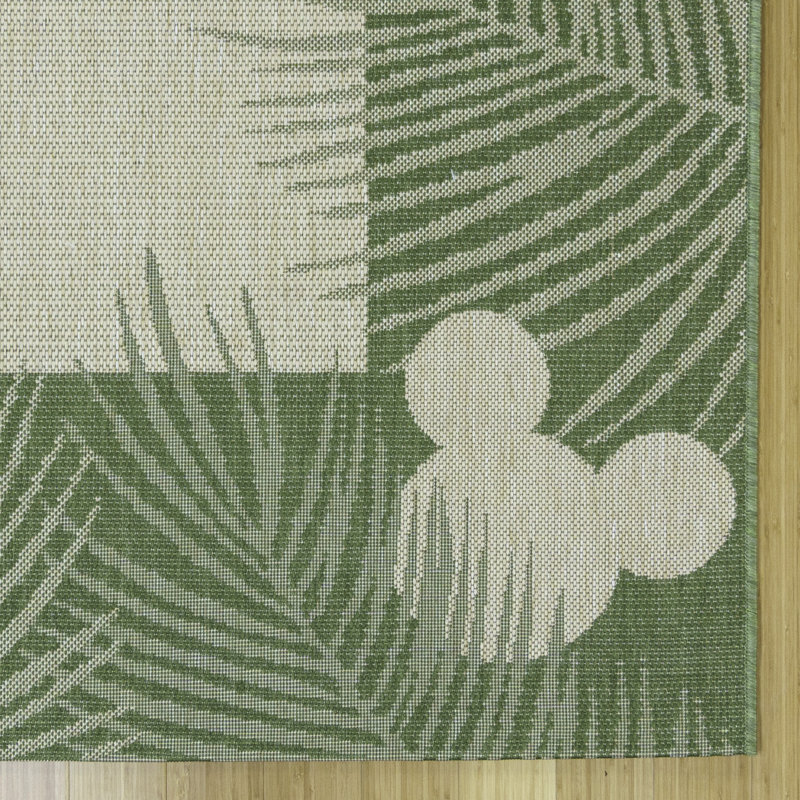 Licenced Disney Mickey Mouse Palm Border Indoor/Outdoor Flatweave Area Rug, Rectangle 7'10" x 10'