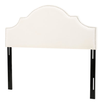 Tête de lit pour lit grand et grand lit, couleur, tissu, silhouette arquée, rebord clouté, pieds réglables en hauteur - lits élégants