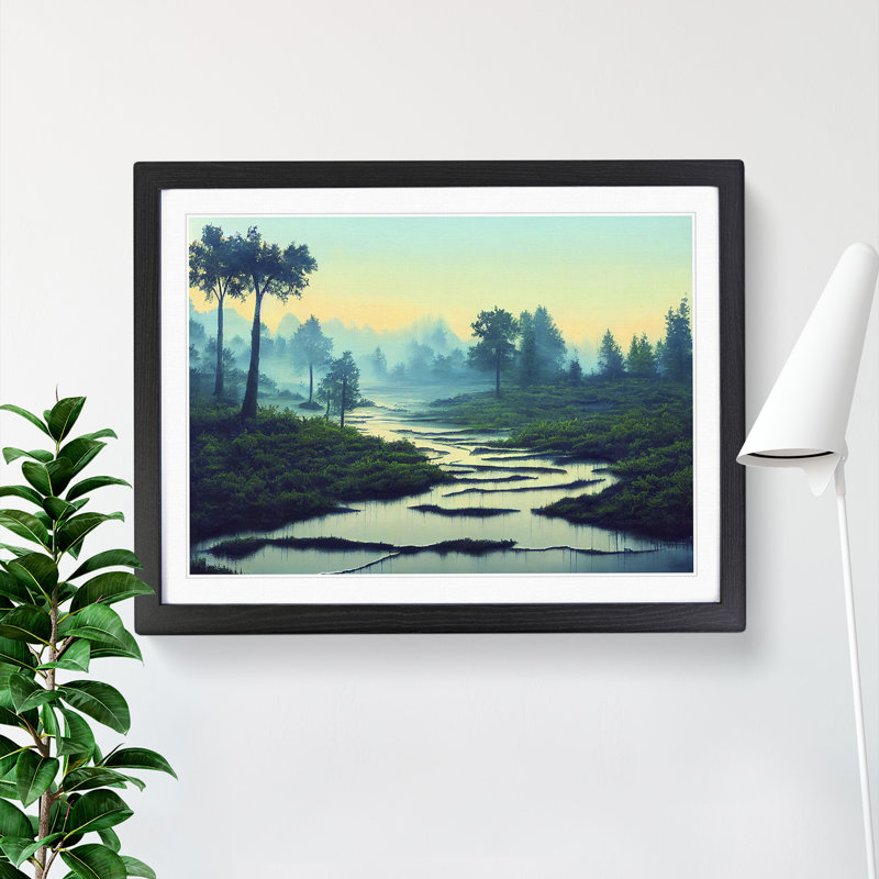 Elegant Pond - Single Picture Frame Print, Black , 46cm H x 64cm W x 2cm D