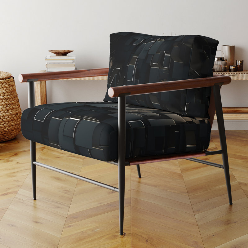 Dimensions du cube 3D en brique noire - Fauteuil d'appoint rembourré abstrait, Doré