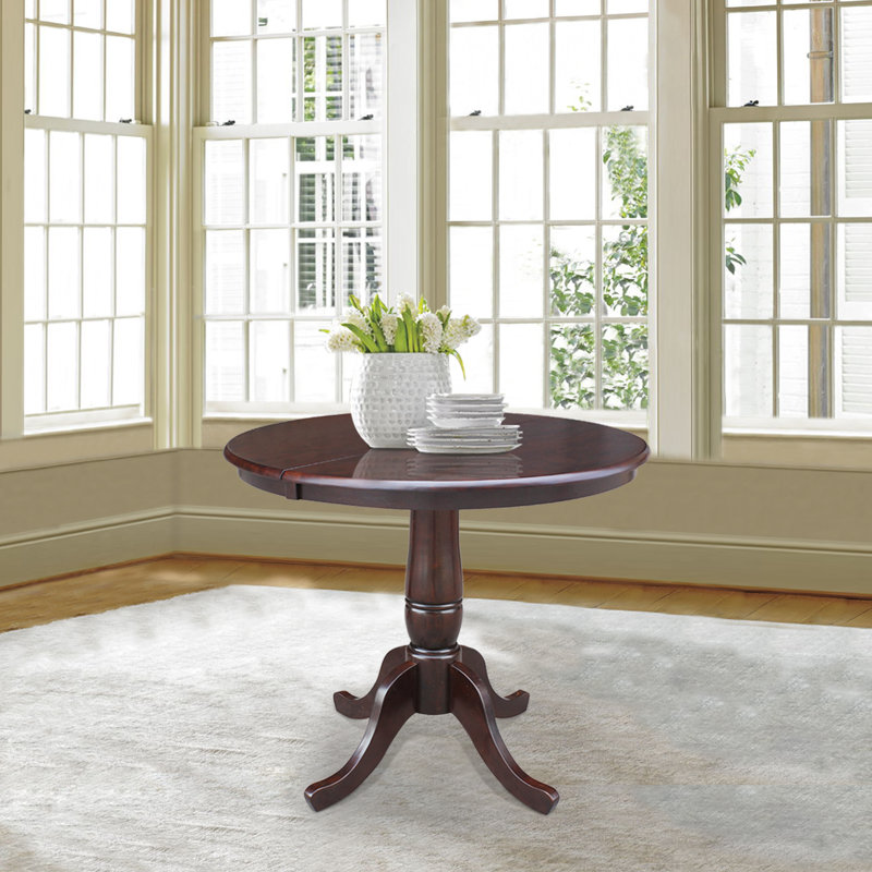 Ingbert Extendable Solid Wood Pedestal Dining Table, Rich Mocha