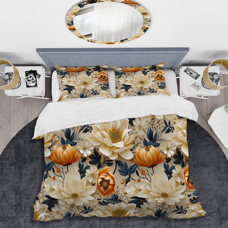 Ensemble de housse de couette Mosaic Inspired Floral Serenity I, Housse de couette simple + 1 taie décorative stan