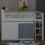Lit mezzanine double avec armoire de rangement, structure de lit mezzanine en bois massif avec garde-robe et DEL pour enfants adolescents-631954165