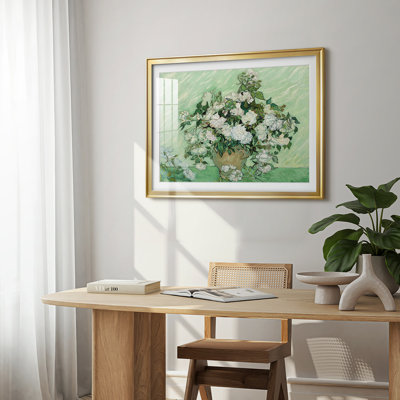 Roses-Vincent van Gogh-Framed - Fine Art Reproduction, Matted and Framed Under Acrylic Glass, Large Living Room Wall Art