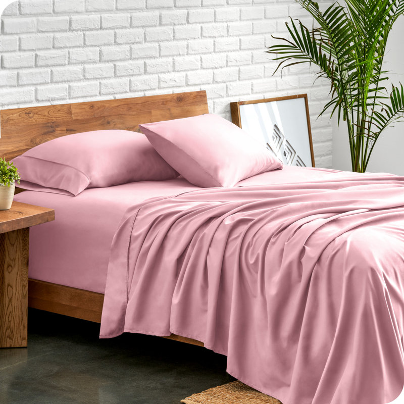 Ensemble de draps en microfibre Bare Home, Rose clair, Ensemble de draps pour lit simple TG + 1 drap-hous