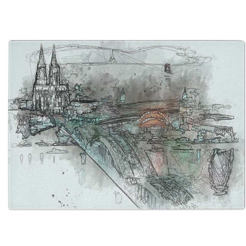 Tempered Glass Cologne Skyline Chopping Board, 39 cm W x 28.5 cm L
