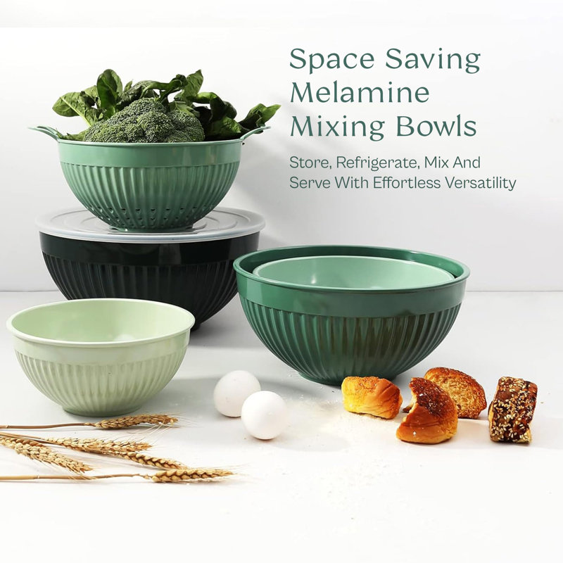 Green Melamine 5-Piece Nested Mixing Bowl Set with Lids