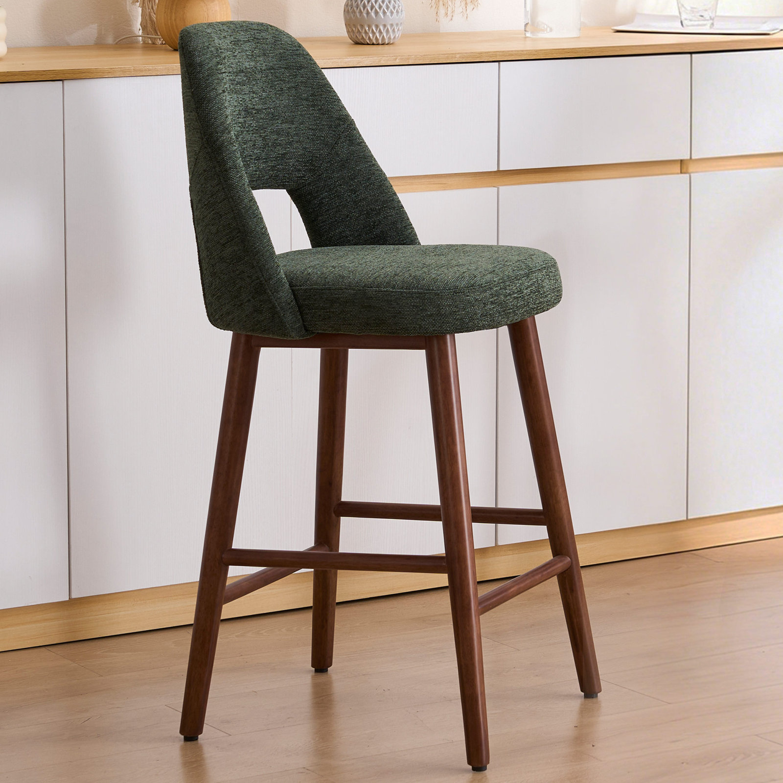 Ryden 26" Bar Stool, Green Chenille
