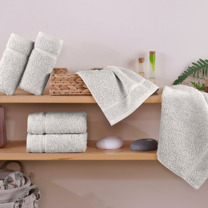 12-Pack Turkish Cotton Washcloth Set, 13x13 Inch 600 GSM Face Towels, Ice Silver
