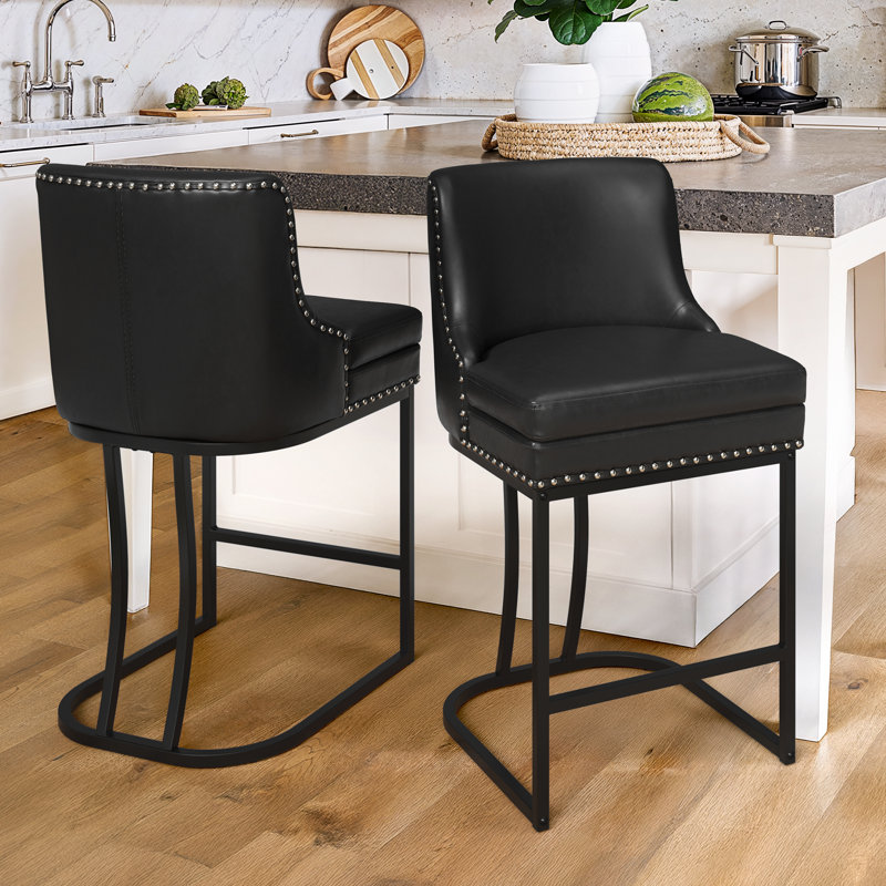 Tabouret de comptoir en métal Donicia, Similicuir / noir, 2