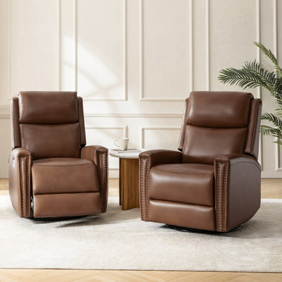 Fennia 30.25" Genuine Leather Swivel Rocker Power Recliner with USB Ports(Set of 2)