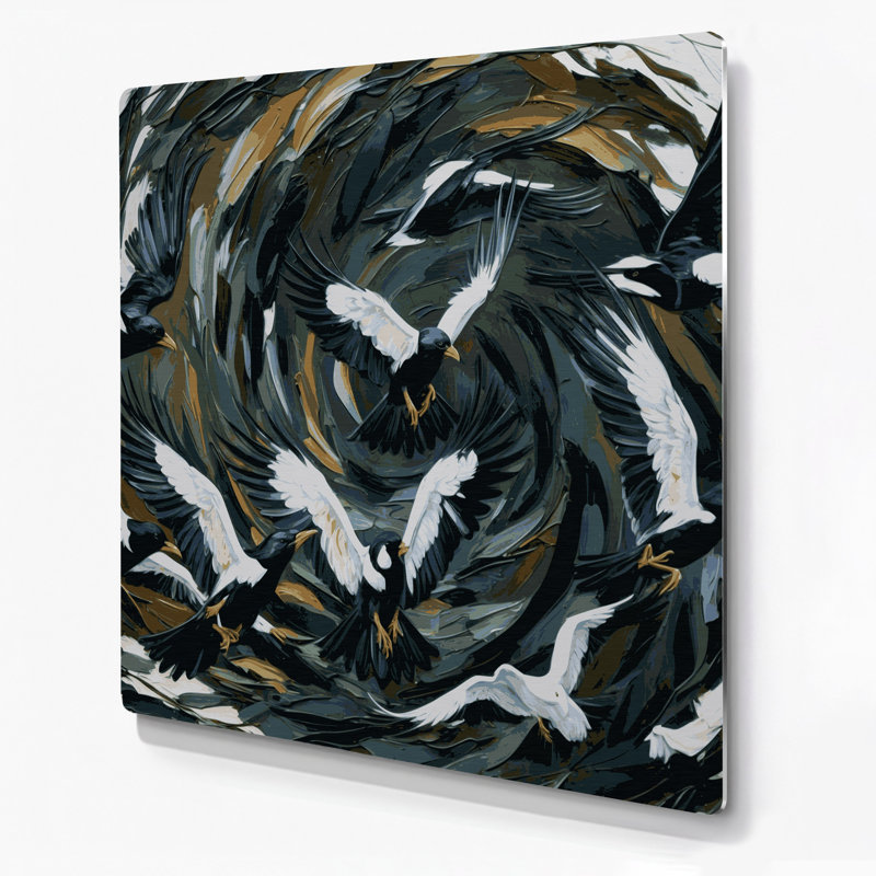 Oiseaux, art mural noir commun en métal, H 144 po x l 144 po x P 0,05 po