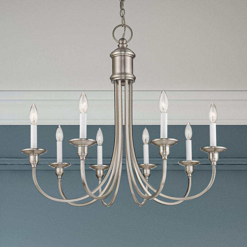 Lustre empire 8 lumières de style bougie Eckard, Nickel brossé