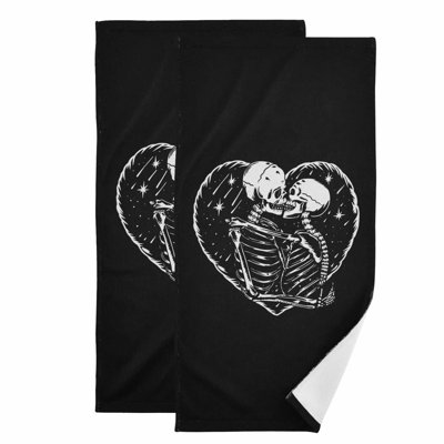 Skull Love Heart Hand Towels - Soft & Absorbent Set for Home, Bathroom, Kitchen, Gym, Beach - 28.3x14.4 Inches