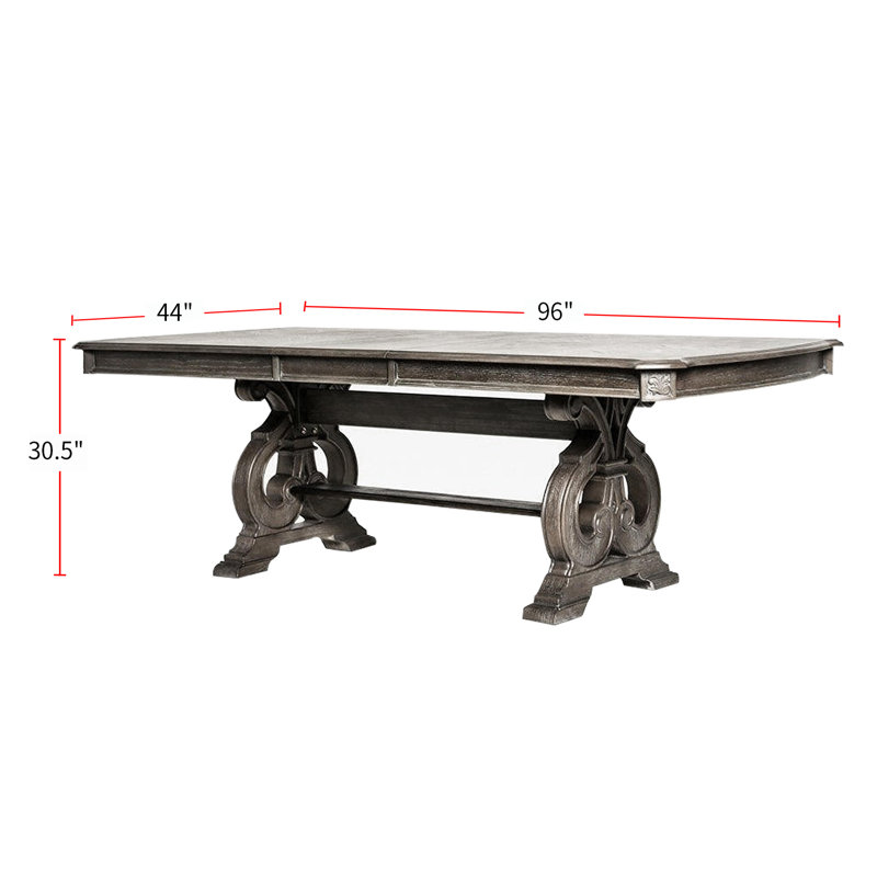 Table de salle à manger extensible à tréteaux, Ton naturel rustique, Gris clair