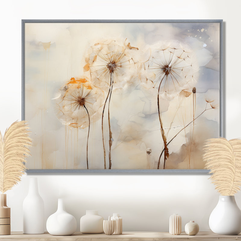 Minimalism Dandelion - Dandelion Framed Prints, Silver Floater Framed, 16" H x 32" W x 1" D
