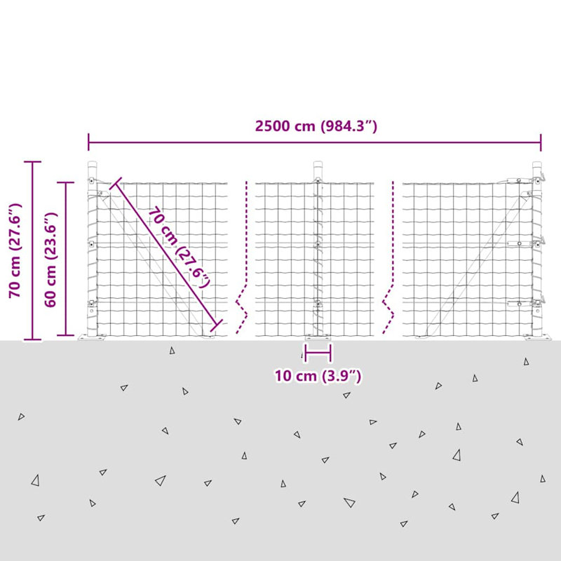Vidaxl Fence With Posts Steel, Green, 60cm H x 2500cm W x 3.2cm D