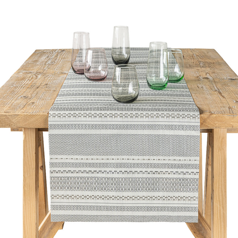 over&back Reversible Striped Table Runner, White/Gray