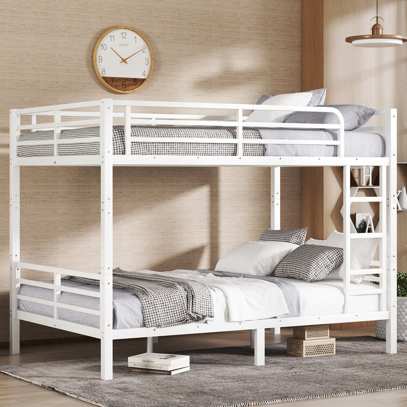 Lit superposé double blanc cassé au-dessus de double TG, cadre de lit robuste en acier peu encombrant