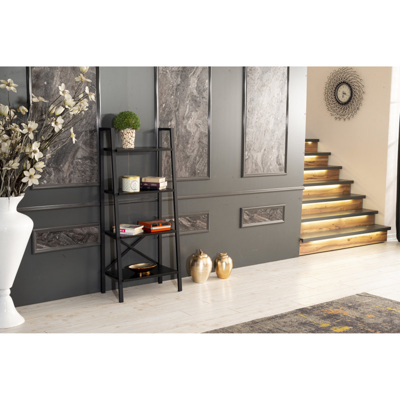 5 Tier Modern Bookshelf - Black Metal Frame Bookcase For Small Living Room & Office Space, Solid Wood, 51.83 In Height X 22.86 Width 13.27 Depth, 10.1 Lb. Weight 5 Spaces And Office, W H D, Lb