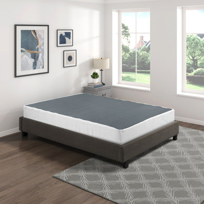 Sommier double pleine grandeur - Tissu texturé, structure en métal noir, support texturé, housse en tissu