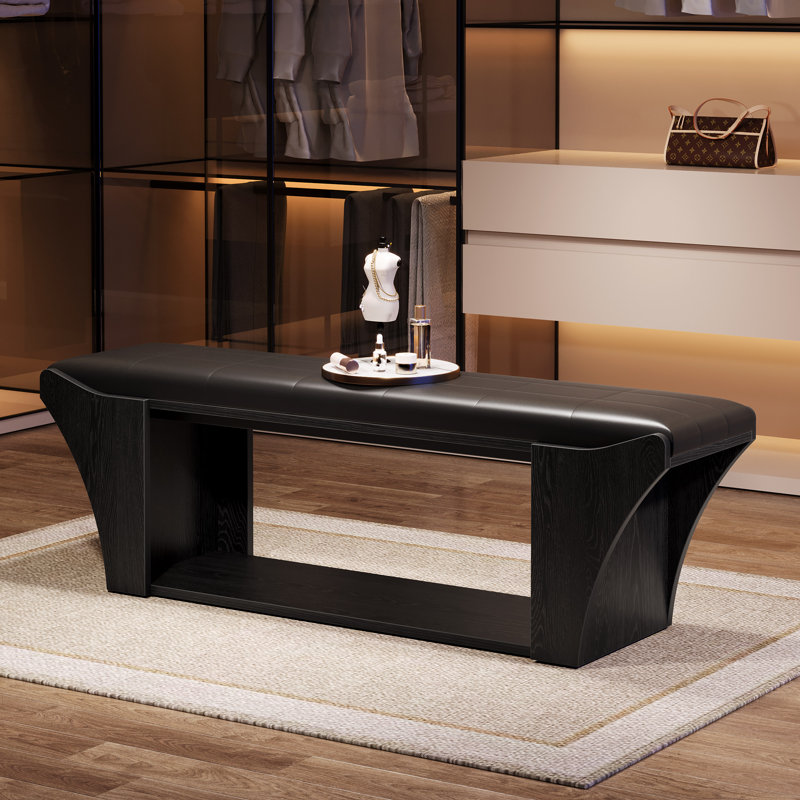 59" Black Upholstered Entryway Bench