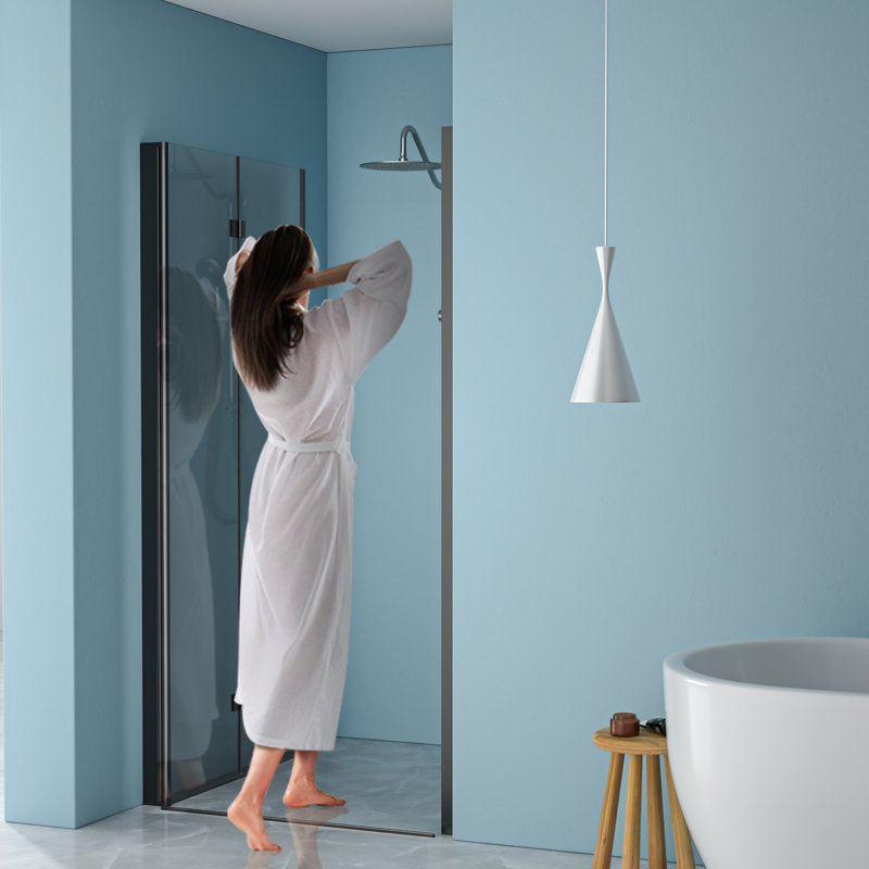 36w X 72h Fold Shower Door With Tempered Glass, Matte Black - Bi Design, 1/4 Inch Thick Clear Water Screen , High Grade Stainless Steel Components, Reversible Installation, 180° Overlapping Rotate