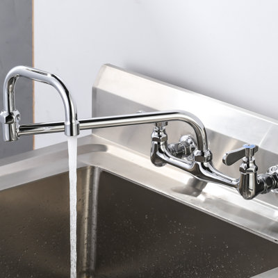 Double Handle Wall Mounted Folding Commercial Standard Kitchen Faucet With 17.8" Swivel Jointed Spout