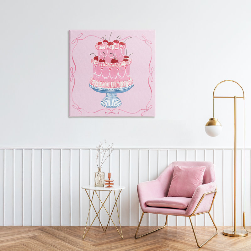 Toile romantique avec gâteau aux cerises roses, design par Grace Popp, H 30 po x l 30 po