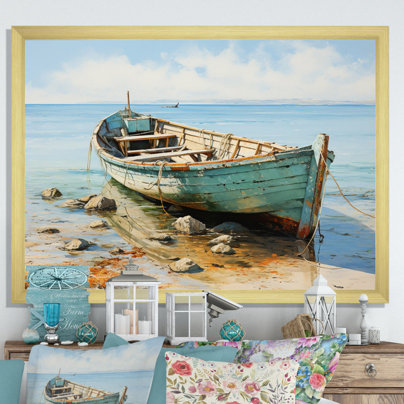 Boat Coastal Melody - Impressions encadrées, Cadre doré simple, H 34 po x l 44 po x P 1,5 po