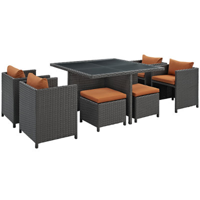 Ensemble de salle à manger pour l'extérieur 9 pièces avec parasol Stopover