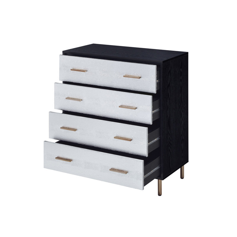 Commode 4 tiroirs noire et argentée