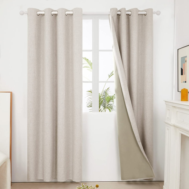 Lythrodontas Faux Linen Total Blackout Curtain Panels, Khaki, 52" W x 108" H