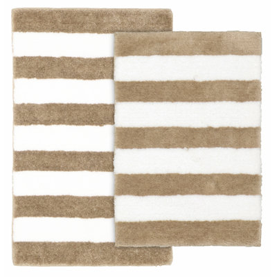 Ronning Beach Stripe Nylon and Polyester 2 Piece Bath Rug Set with Non-Slip Backing