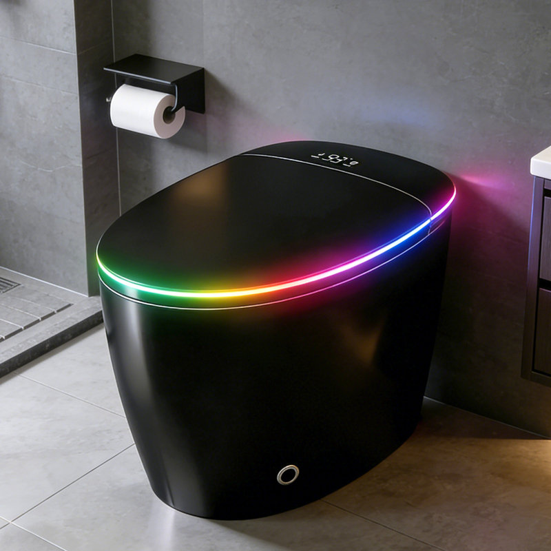 Smart Bidet Toilet-hands‑free Flush, Foamshield Hygiene, Heated Seat And Dryer, Black