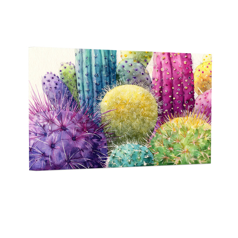 Plantes et fleurs, impression de motif de cactus coloré, H 20 po x l 30 po