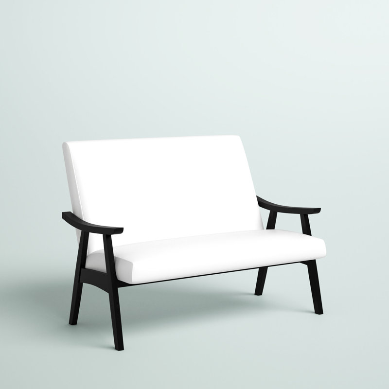 46.75'' Faux Leather Loveseat, White Faux Leather, Black