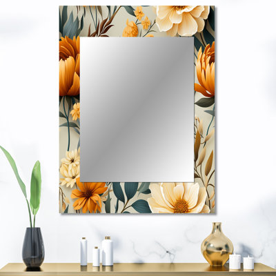 Harmonie botanique naturelle orange et verte - miroir mural botanique, miroir décoratif botanique, impression d'art en métal