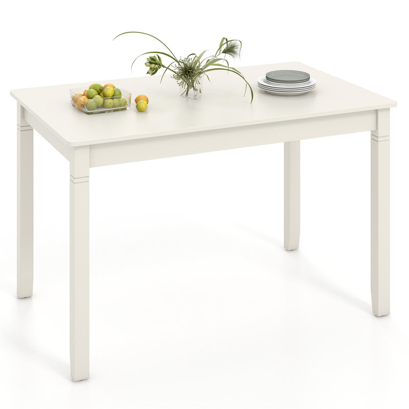 48'' Wooden Dining Table for 4 People w/ Rubber Wood Legs Rectangular Table White, Cream