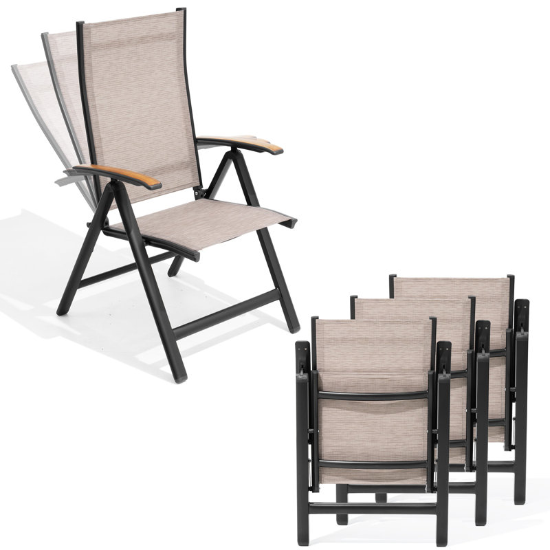  Fauteuil pliant d'extérieur réglable en aluminium, Brun, 4 Chairs