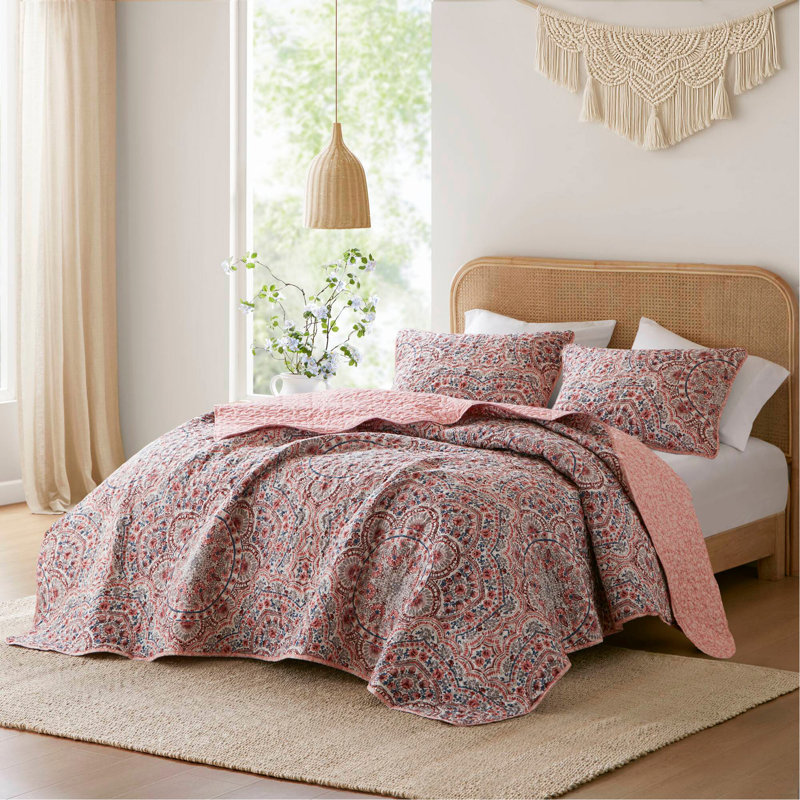 Courtepointe réversible à motif floral 3 pièces, Rose