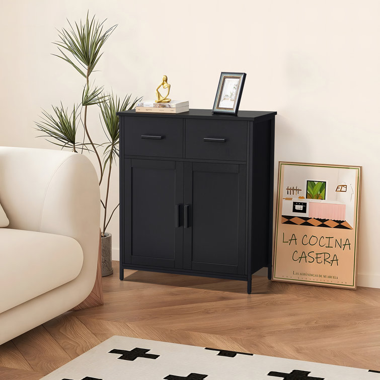 usikey Small Storage Cabinet, Narrow Floor Storage Cabinet with 1 Door and  1 Drawer, Industrial Side Cabinet with 2 Shelves, Nightstand, Small