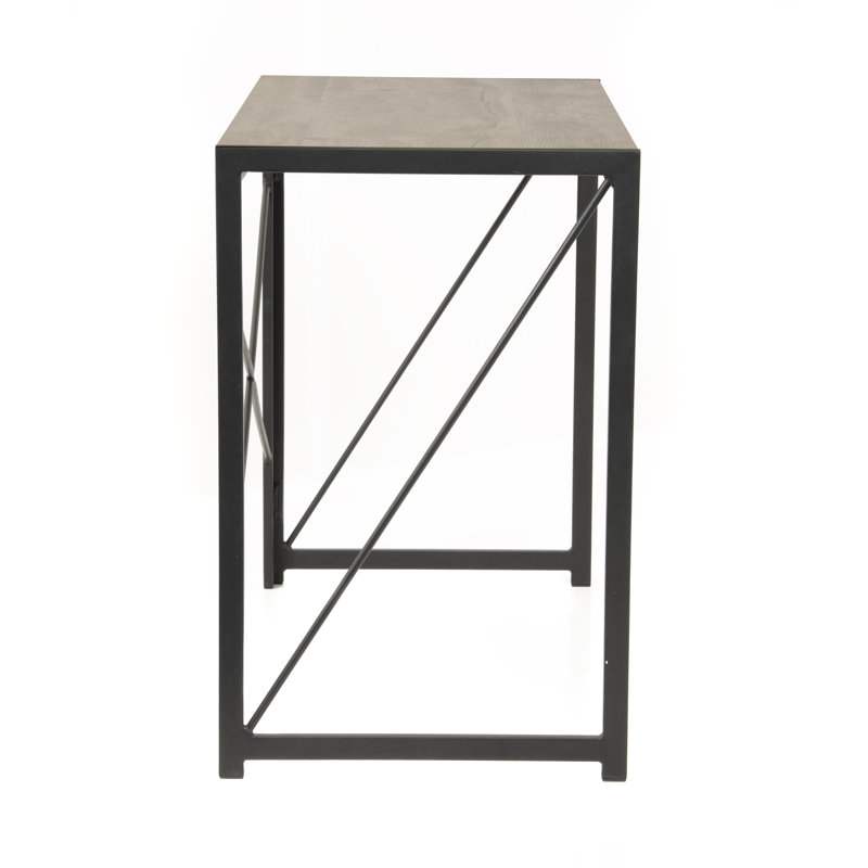 Sewn Oak Laminate No-Tool Writing Desk with Black Metal Legs