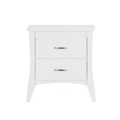 MDF Wooden Nightstand With 2 Drawers In White Finish